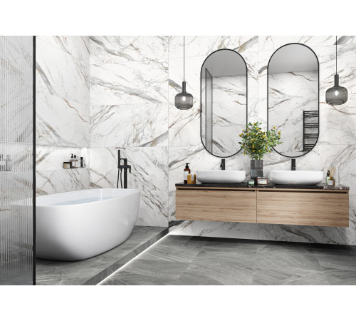 Керамогранит Delacora D120208M Carrara Cersei 60x120 белый / серый матовый / карвинг под мрамор