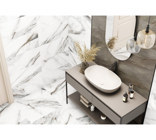 Керамогранит Delacora D120208M Carrara Cersei 60x120 белый / серый матовый / карвинг под мрамор