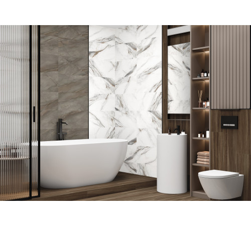Керамогранит Delacora D120208M Carrara Cersei 60x120 белый / серый матовый / карвинг под мрамор