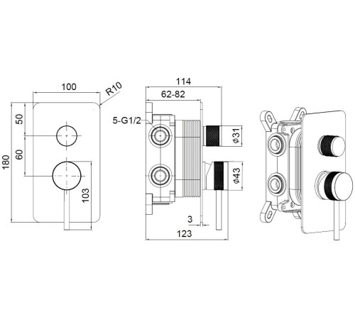 Смеситель для ванны Allen Brau Priority 5.31A11-MG (с внутренней частью, 3 выхода) графит браш