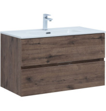 Тумба под раковину Aquanet Алвита New 90 2 ящика, дуб веллингтон табак