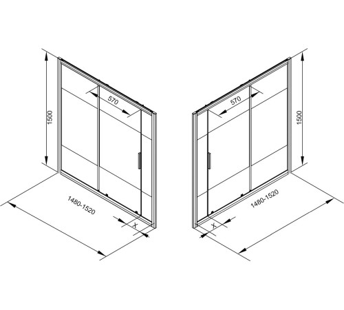 Шторка на ванну c боковой стенкой Aquanet Practic AE10-B-150H150U-CP + AE10-F-80H150U-CP
