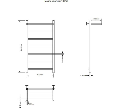 Полотенцесушитель водяной Aquanet Mauro 1000x500 с полкой