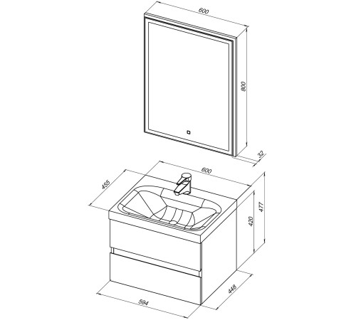Мебель для ванной Aquanet Беркли 60 белый глянец (2 ящика)