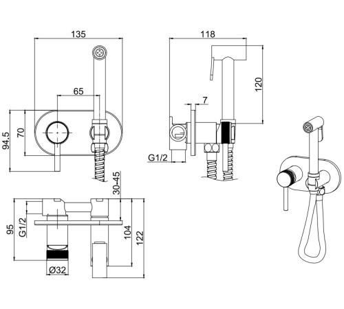 Смеситель с гигиеническим душем Allen Brau Priority 5.31005-31 (с внутренней частью) черный матовый