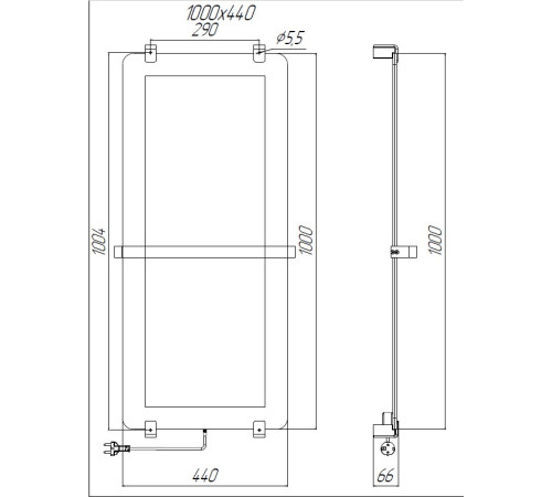 Полотенцесушитель электрический Allen Brau Infinity 100x44 с рейлингом и креплением, черный браш