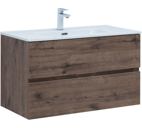 Тумба под раковину Aquanet Алвита New 90 2 ящика, дуб веллингтон табак