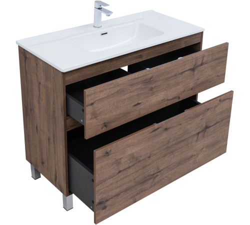 Тумба под раковину Aquanet Алвита New 100 напольная, дуб веллингтон табак