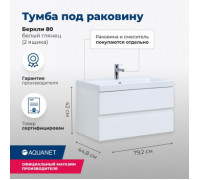 Тумба под раковину Aquanet Беркли 80 белый глянец (2 ящика)