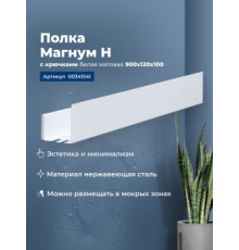 Полка Aquanet Магнум Н 90x12 белая матовая, с крючками