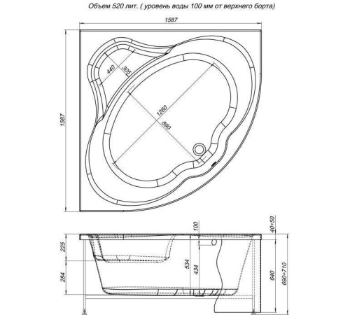 Акриловая ванна Aquanet Santiago 160x160