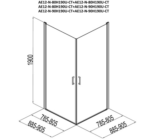 Душевой уголок Aquanet Cinetic 80х90,прозрачное стекло (AE12-N-80H190U-CT + AE12-N-90H190U-CT)
