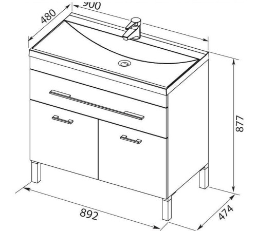 Тумба с раковиной Aquanet Верона 90 белый (напольная 1 ящик 2 дверцы)