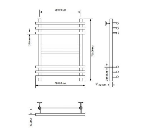 Полотенцесушитель водяной Aquanet Largo 800x500, хром