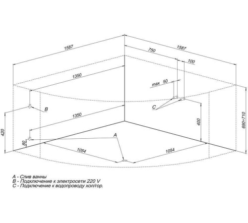 Акриловая ванна Aquanet Santiago 160x160