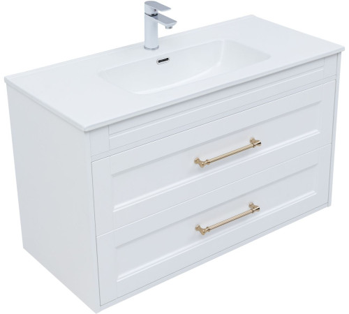 Тумба под раковину Aquanet Бостон new 100 белый сатин (ручки золото)