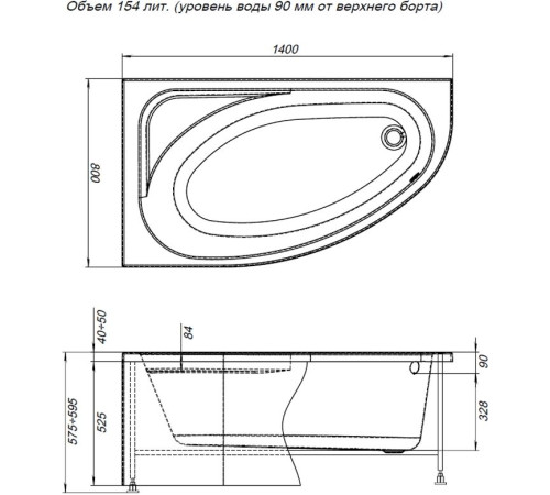 Акриловая ванна Aquanet Mia 140x80 L