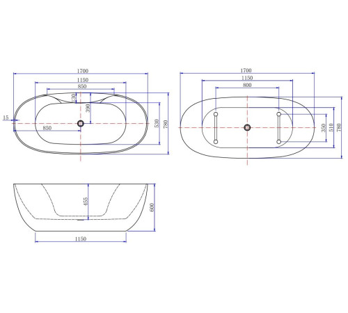 Акриловая ванна Aquanet Family Sweet 170x78 155778-GW-MB
