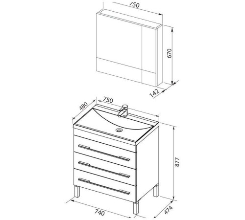 Мебель для ванной Aquanet Верона 75 белый (напольный 3 ящика)