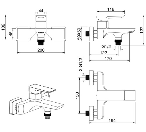 Смеситель для ванны с душем Allen Brau Infinity 5.21006-31 черный матовый