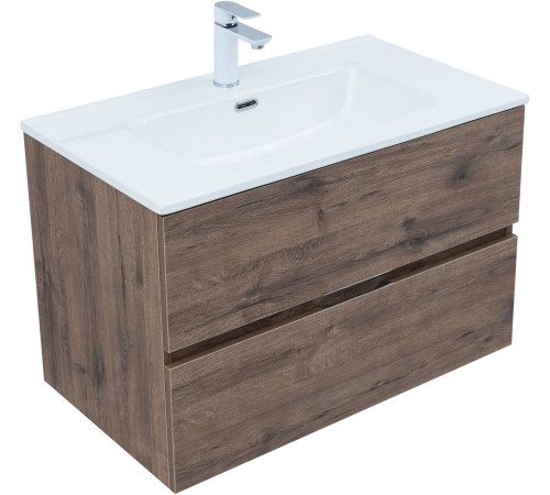 Тумба под раковину Aquanet Алвита New 80 2 ящика, дуб веллингтон табак