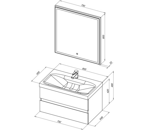 Мебель для ванной Aquanet Беркли 80 белый/дуб рошелье (зеркало белое)