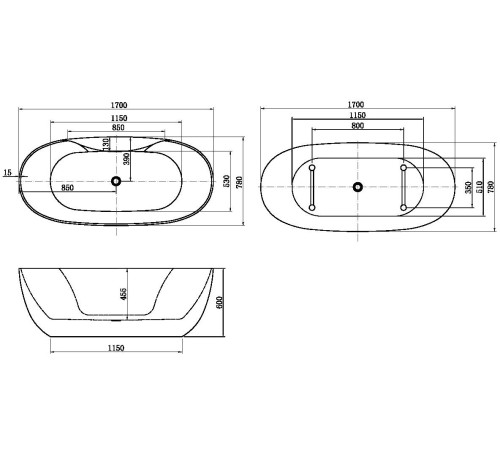 Акриловая ванна Aquanet Family Sweet 170x78 155778-MW