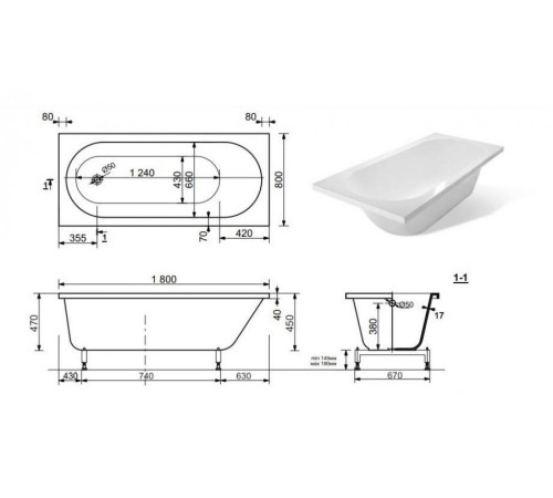 Ванна из искусственного мрамора Aquanet Lotos Stone 180х80