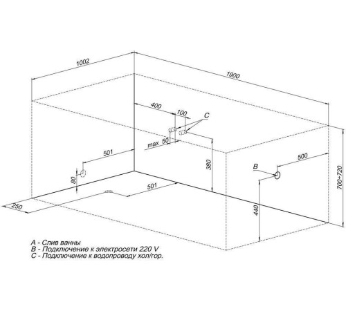Акриловая ванна Aquanet Vega 190x100 (с каркасом)